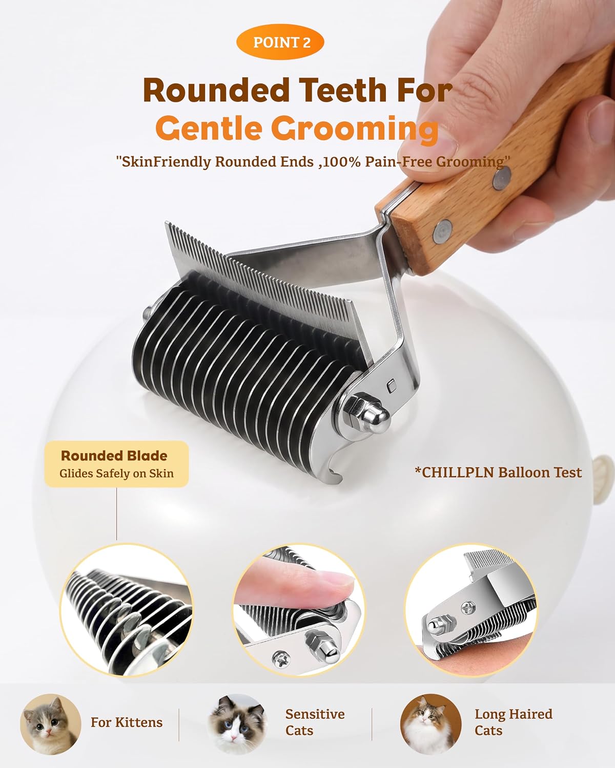 deshedding & dematting brush for cats, cat brush, side view