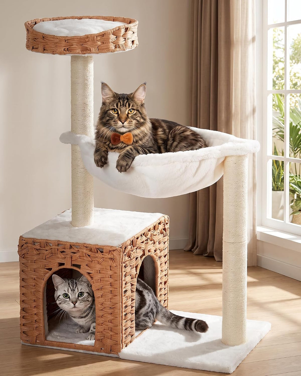 34" modern cat tree with large hammock, extra-long, main product view