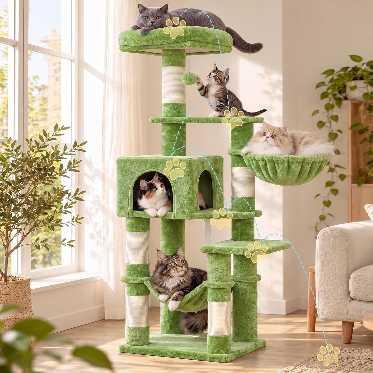 hey-brother cat tree, multi-level sisal covered scratching posts on a desk or shelf