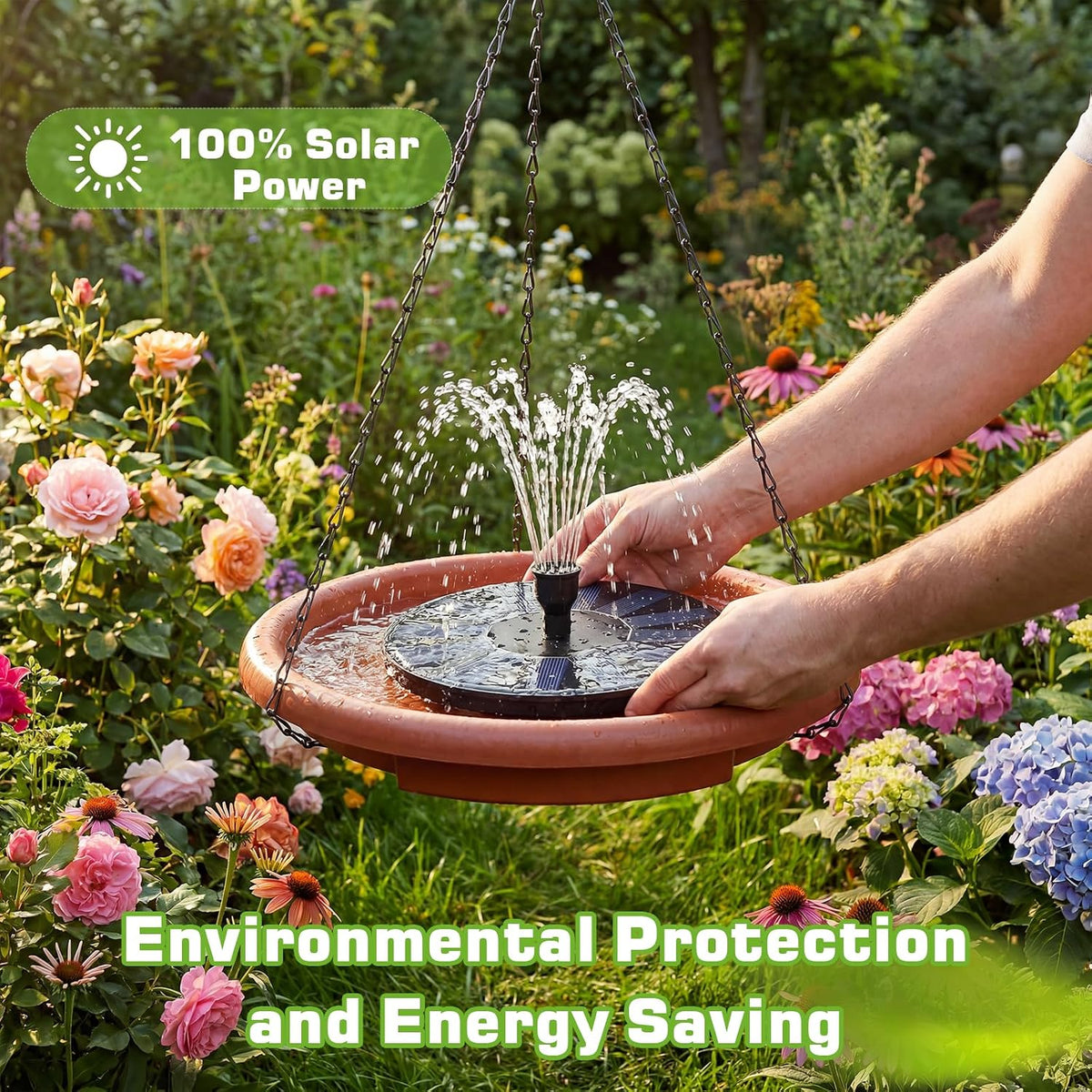 aisitin 15" hanging solar bird bath with solar showing dimensions