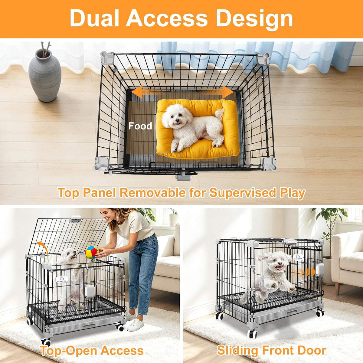 homey pet 24 inch stackable small dog crate shown in use
