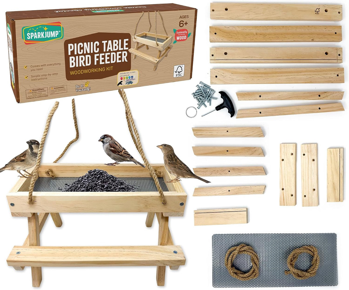 picnic table bird feeder kit, diy woodworking project, main product view