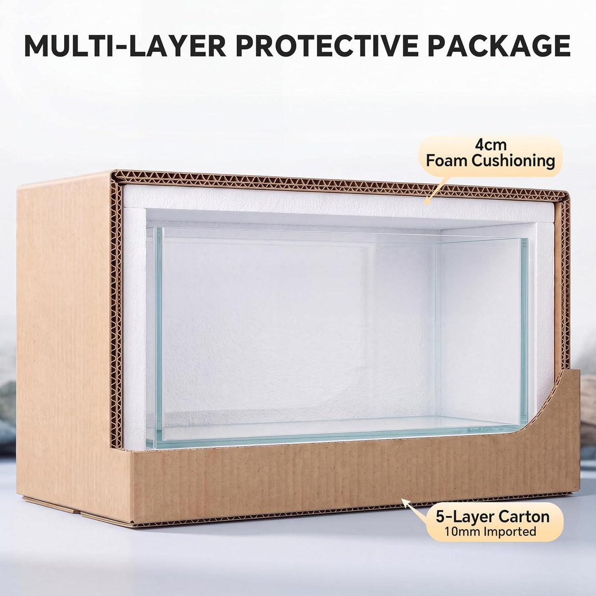 11.9 gallon rimless low‑profile aquarium, long shallow rimless showing dimensions