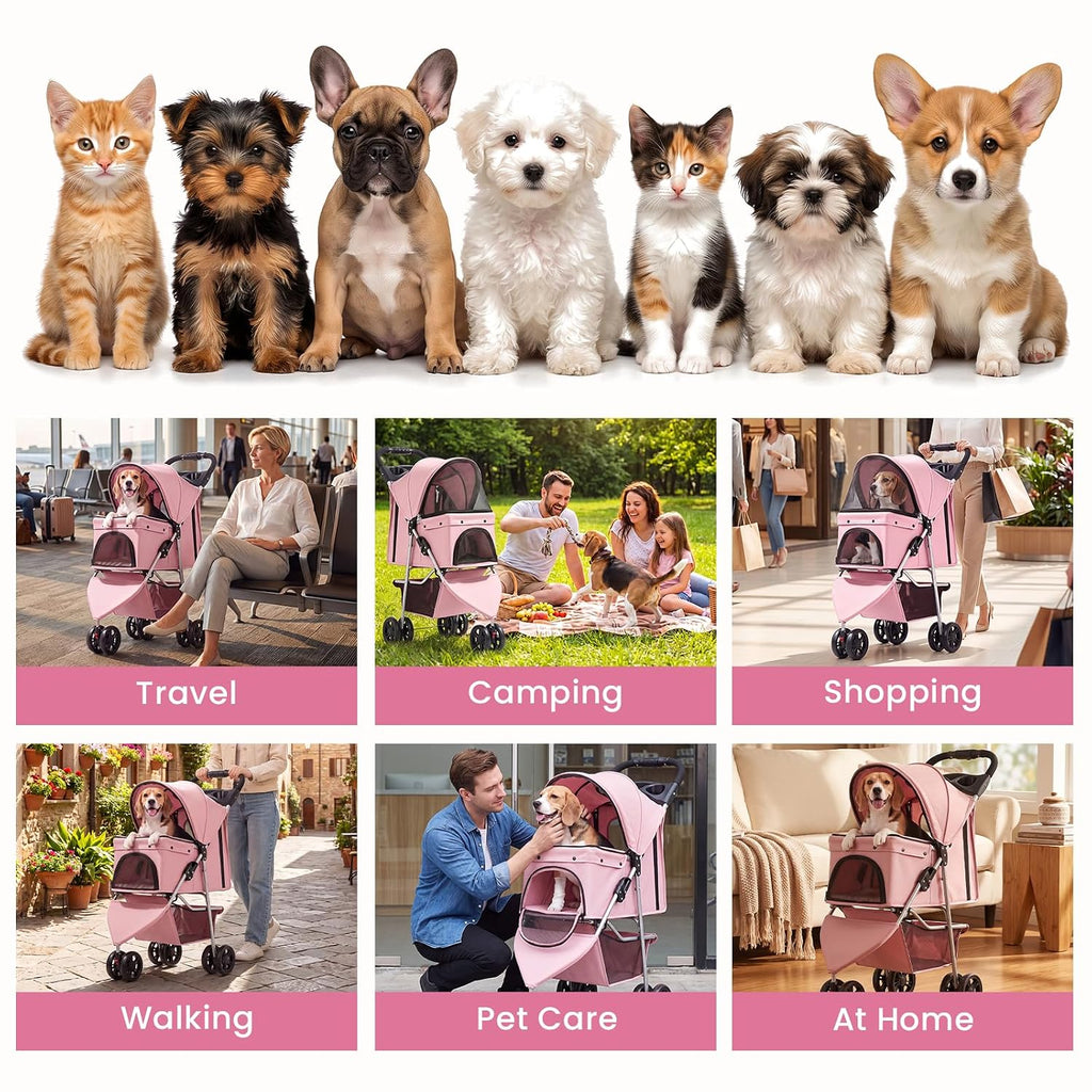 pet stroller for small medium cats dogs, 3-wheel on a desk or shelf