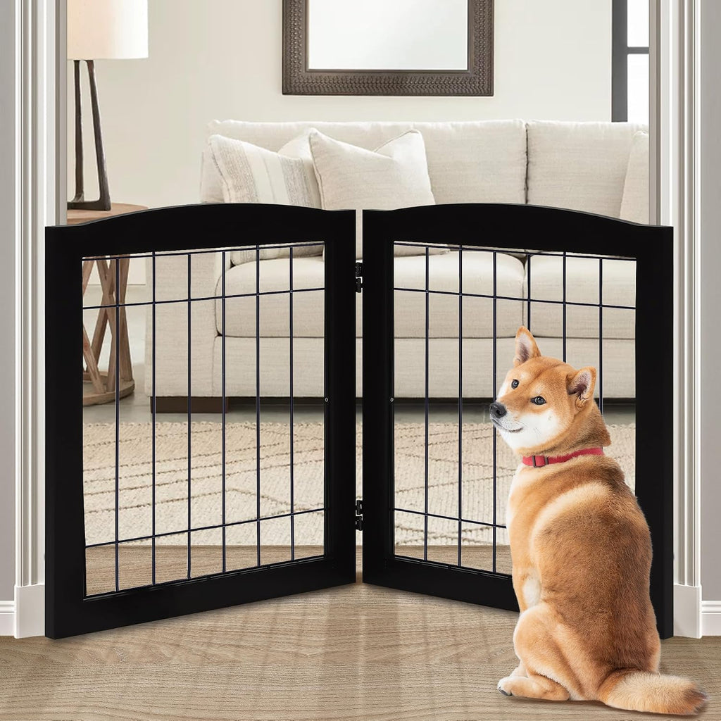 lzrs 2-panel freestanding foldable wood dog gate –, main product view