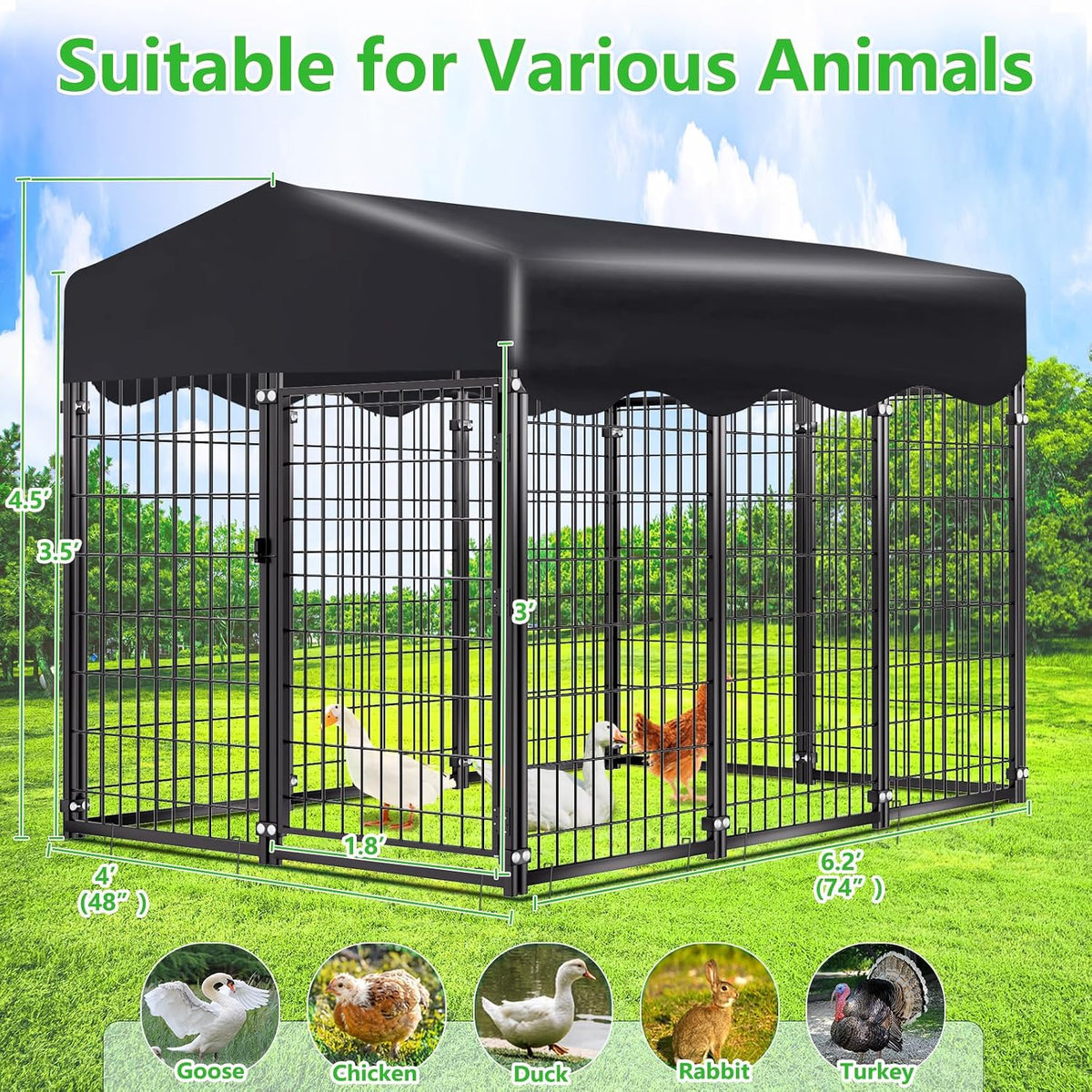 dog kennel outside, 6.2x4x4.5ft dog kennel outdoor with showing dimensions