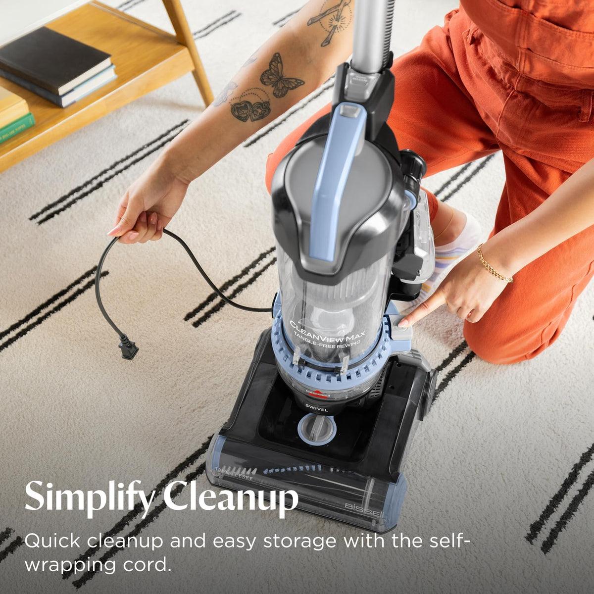 bissell cleanview max tangle-free rewind pet vacuum, 4073l, side view