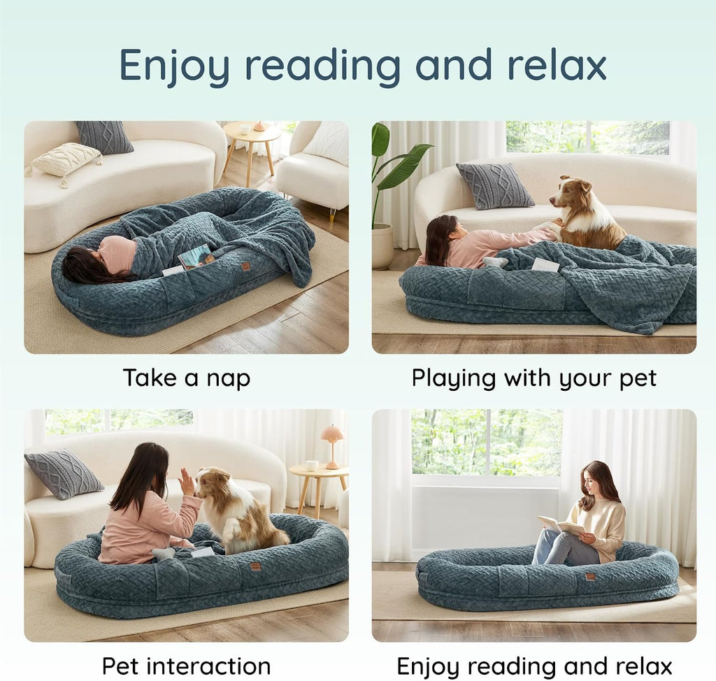 chixnuggle orthopedic human dog bed,with faux fur washable, front angle view