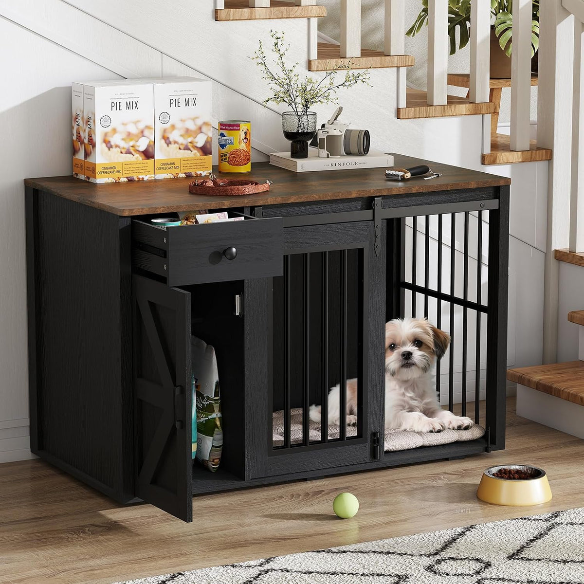 verano garden 44" dog crate furniture, dog kennel on a desk or shelf