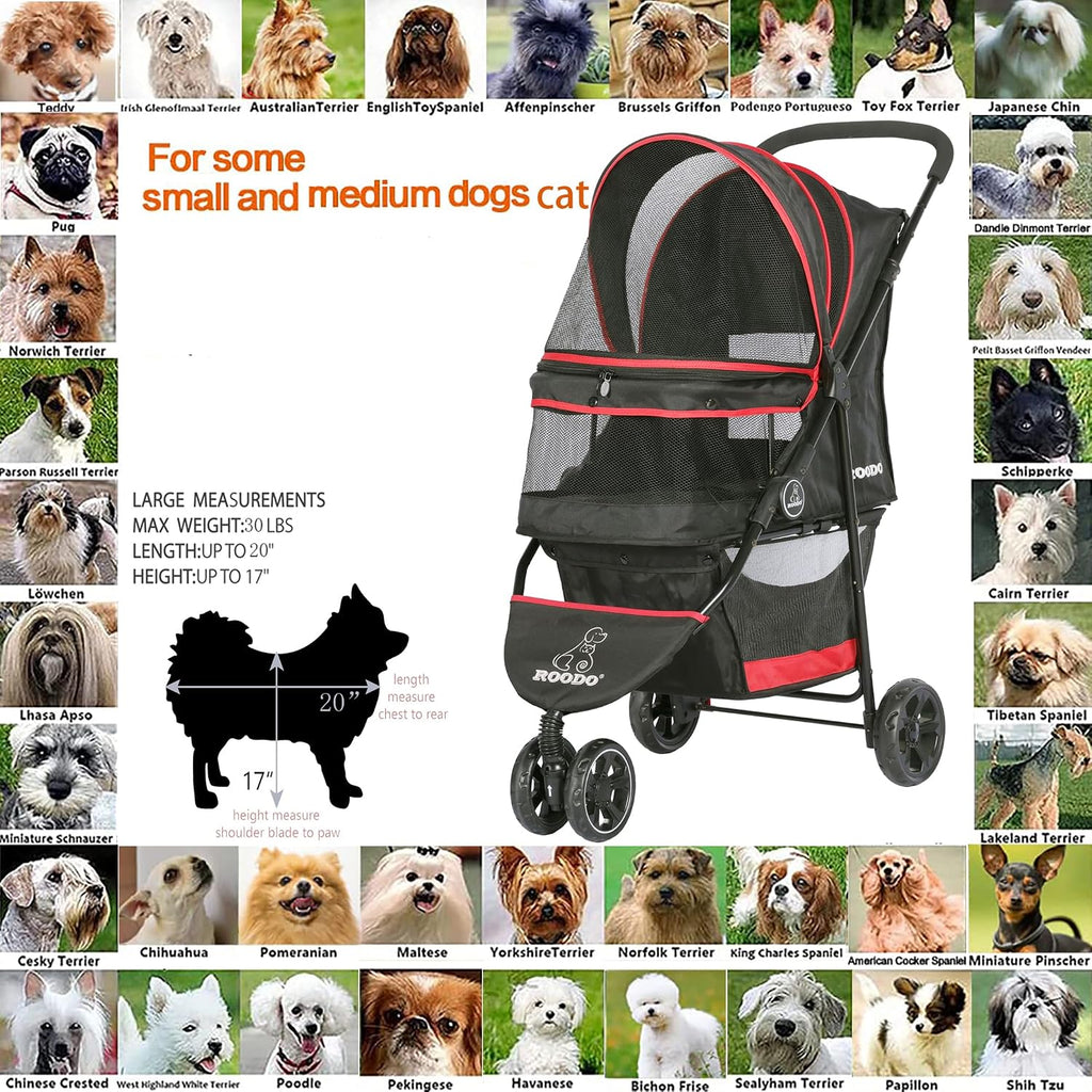 roodo escort 3 wheel dog cat pet stroller, side view