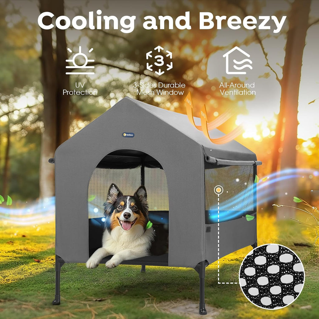 veehoo 35" dog house, 2-in-1 large dog house shown in use