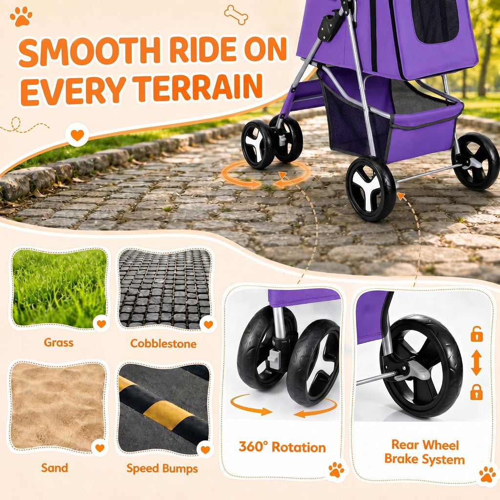 zeny foldable pet stroller, cat/dog stroller with 4 on a desk or shelf