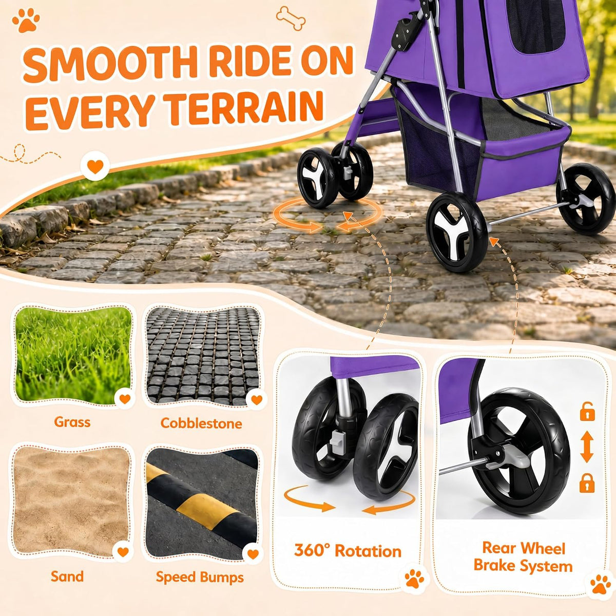 zeny foldable pet stroller, cat/dog stroller with 4 on a desk or shelf
