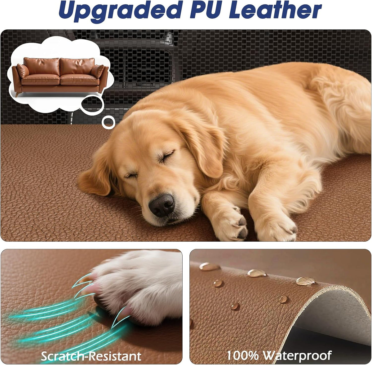 furtime large dog car seat, upgraded pu leather, close-up detail