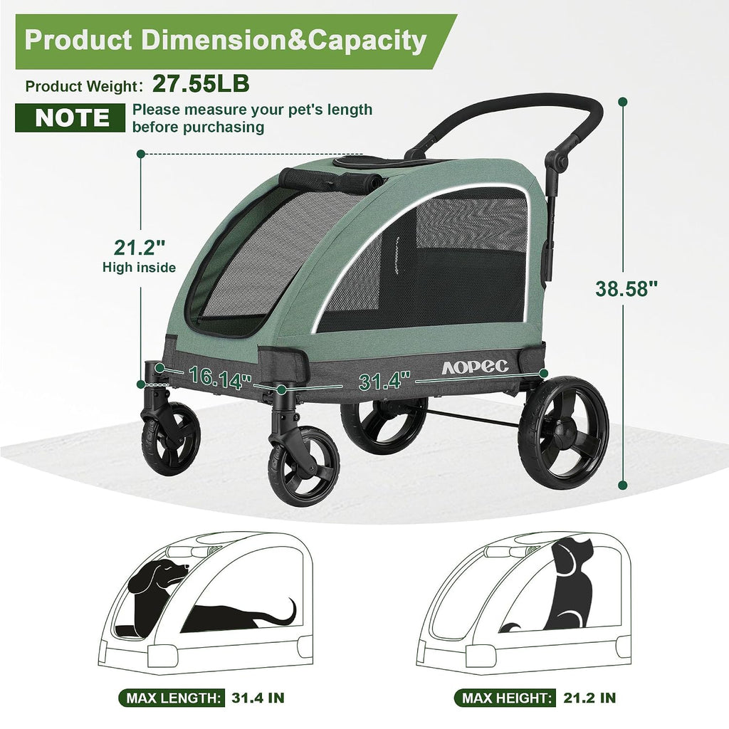 dog stroller for large & medium dogs, dual shown in use