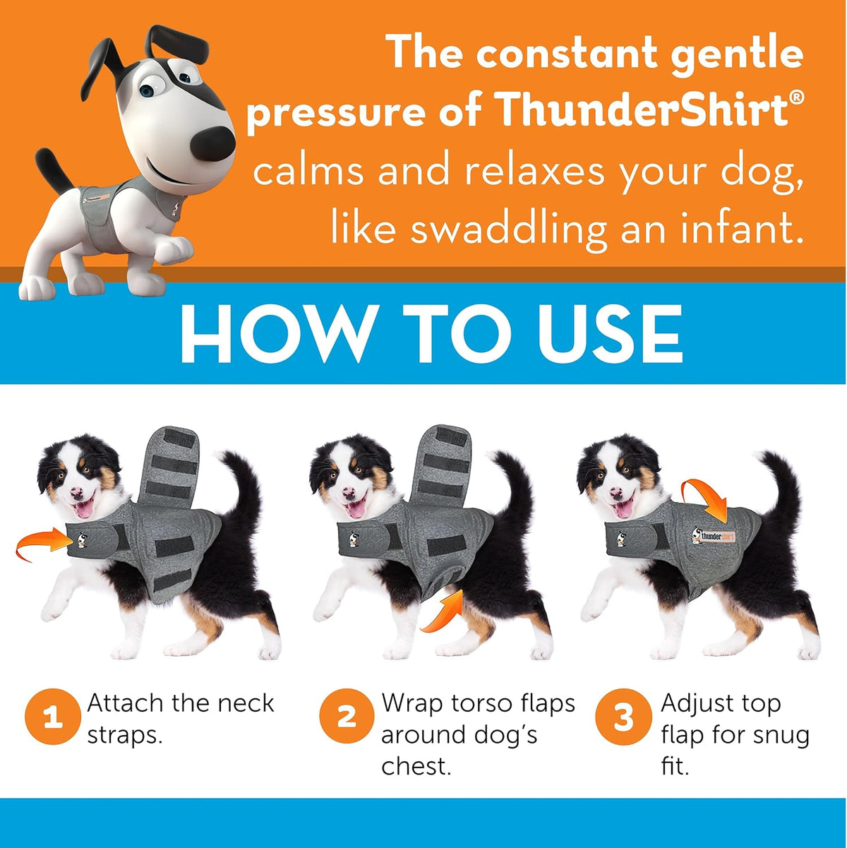 thundershirt for dogs calming anxiety vest, medium, heather showing dimensions