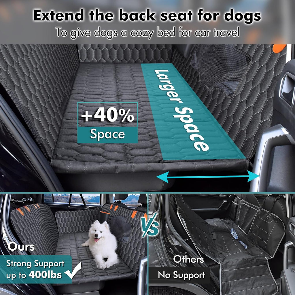 chumajor l back seat extender for dogs,hard bottom,waterproof,400 shown in use