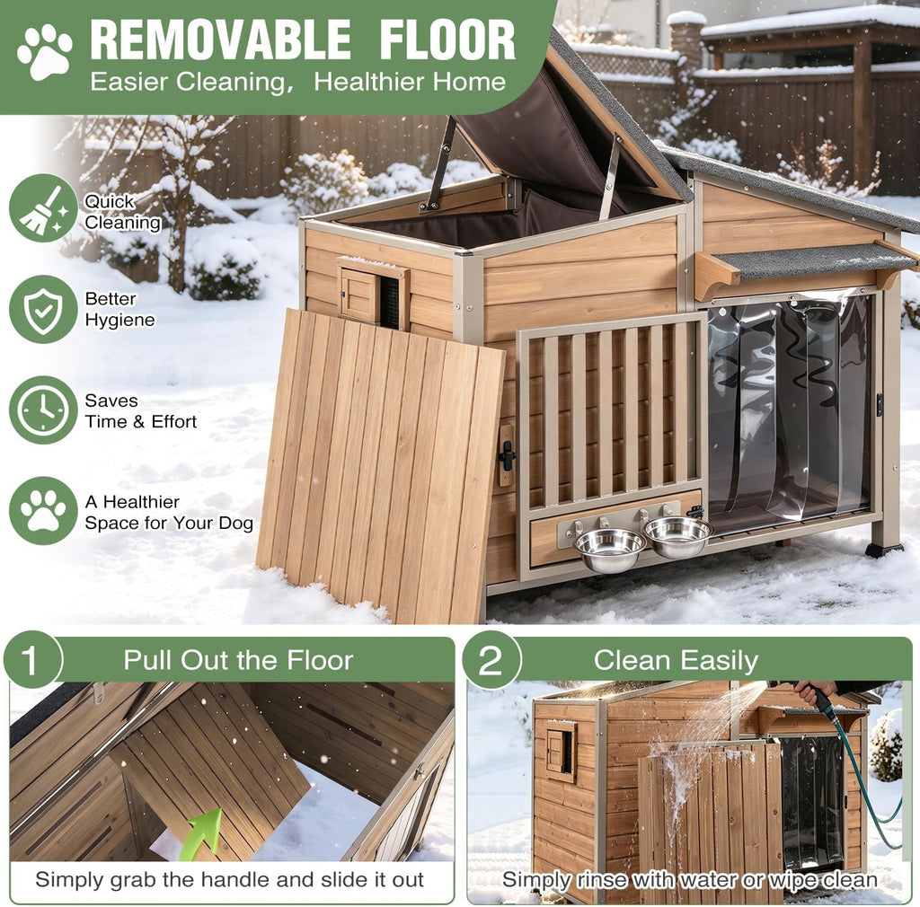 gutinneen heated dog house outdoor for large dogs, front angle view