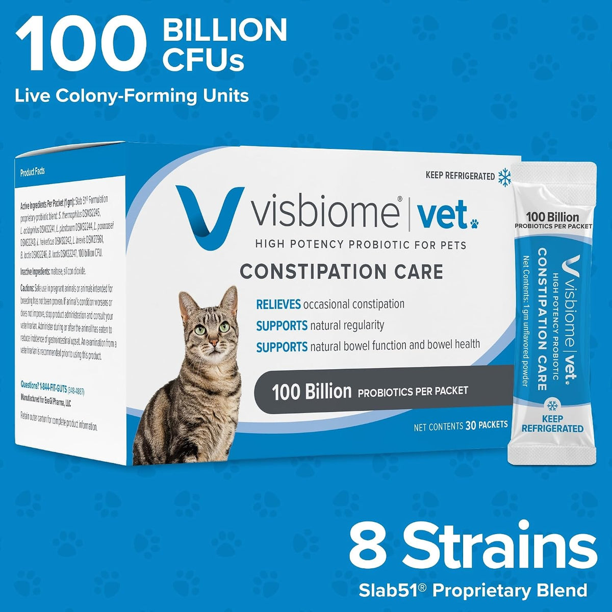 visbiome® vet constipation care probiotic for cats, 100b, side view