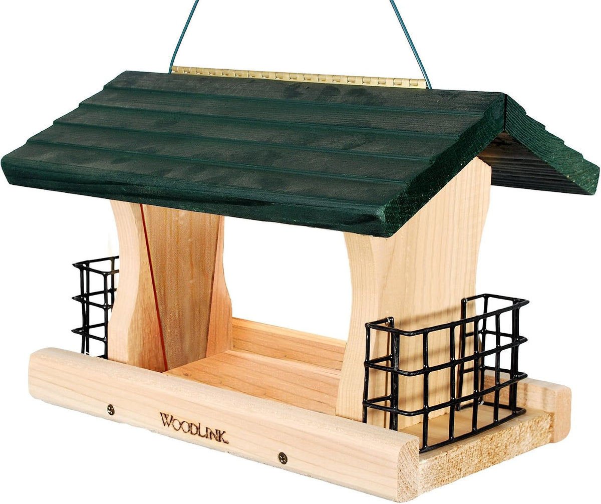 woodlink ggrf cedar garden roof feeder, small, green shown in use