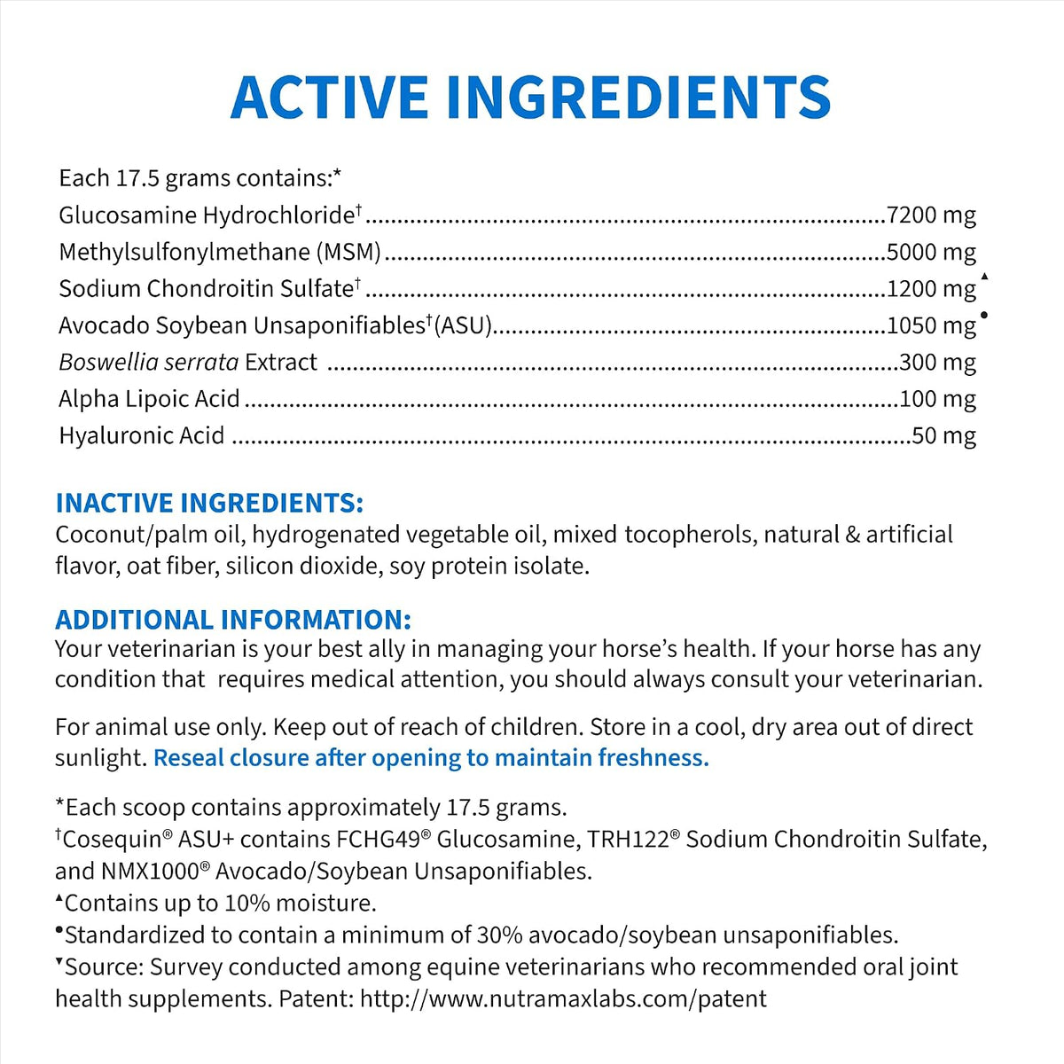 nutramax cosequin asu plus joint supplement for horses showing dimensions