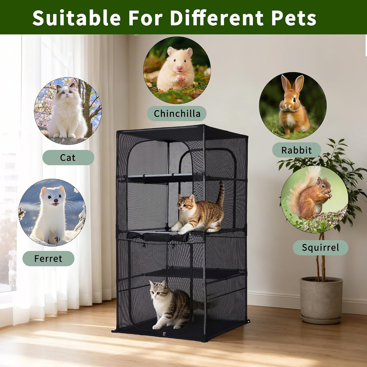 catio outdoor cat enclosure, 55" h large cat showing dimensions