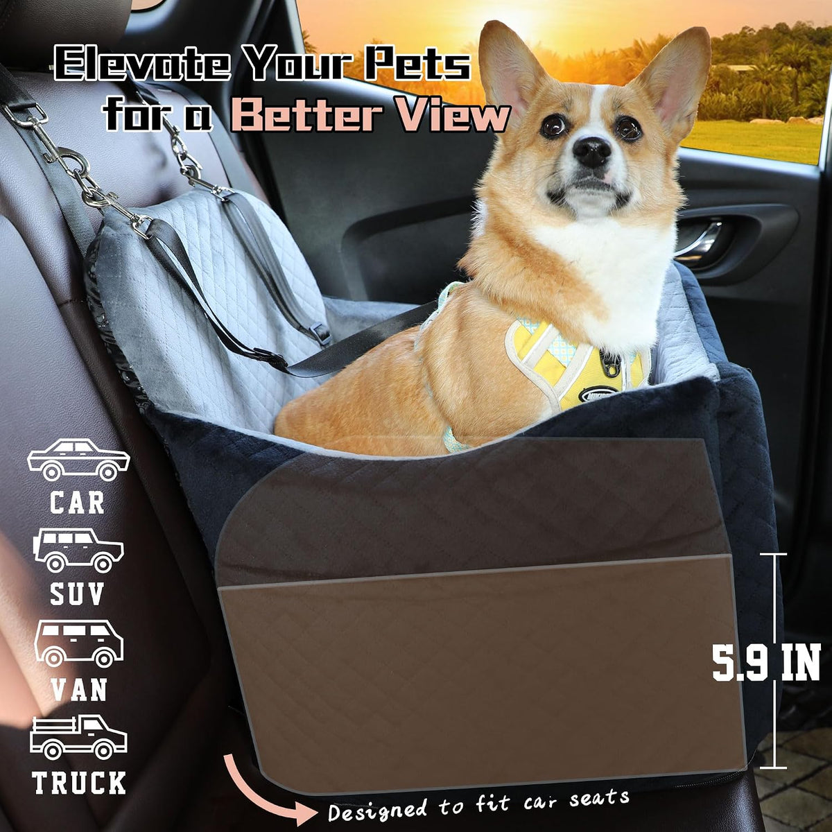 dog car seat for small medium dogs-safety and, close-up detail