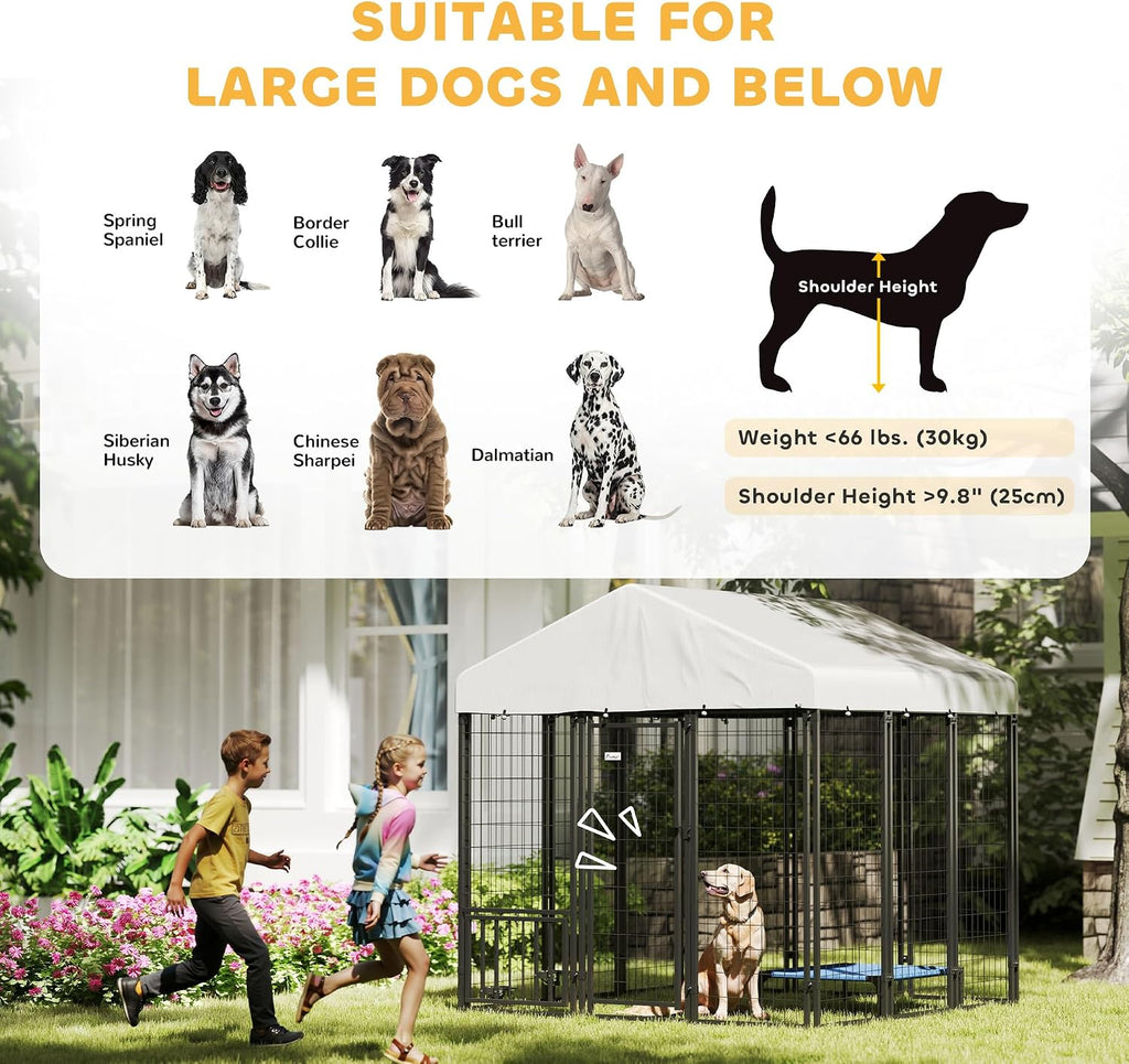 pawhut outdoor dog kennel with roof for s&m&l, view 9