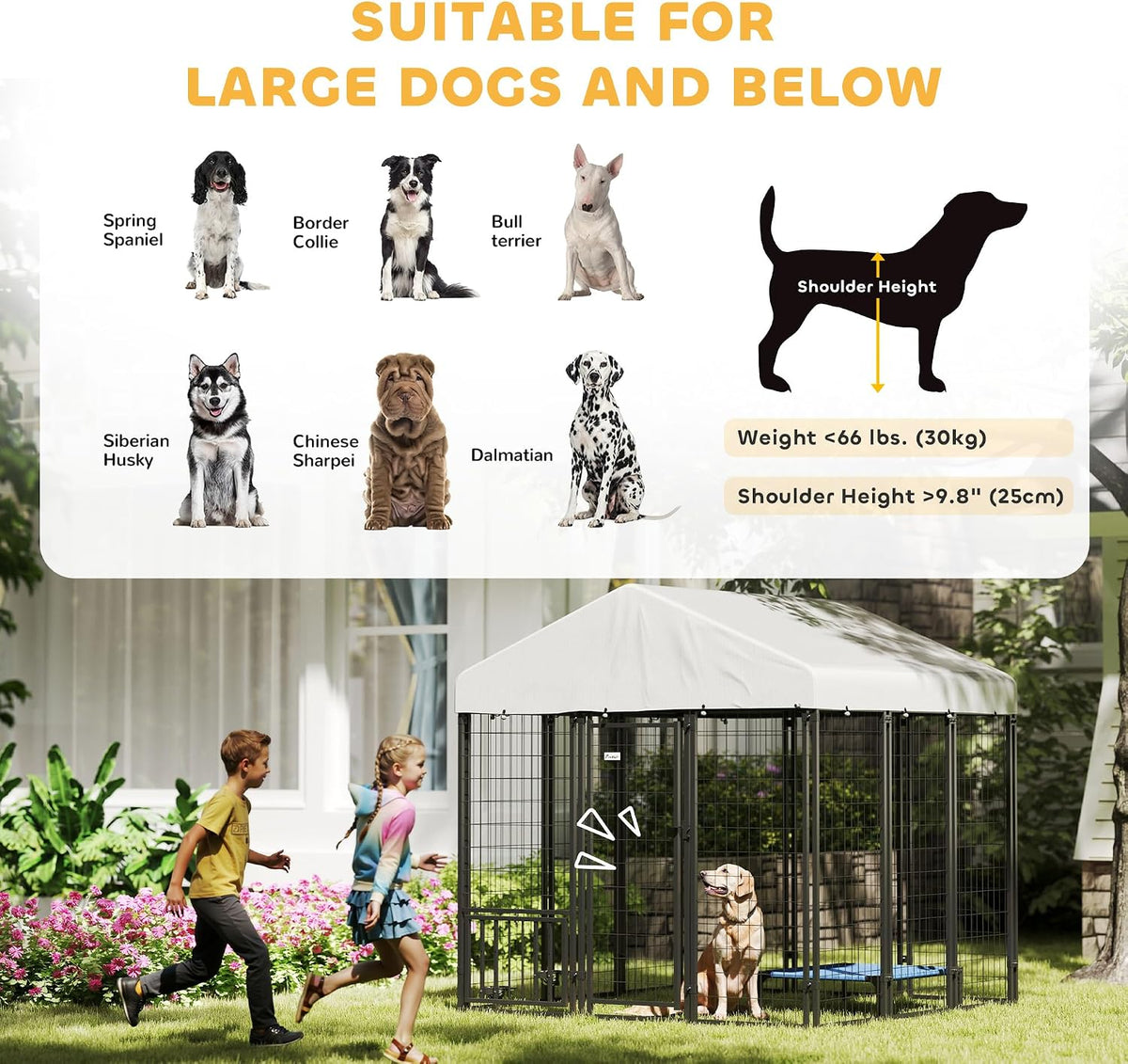 pawhut outdoor dog kennel with roof for s&m&l, view 9