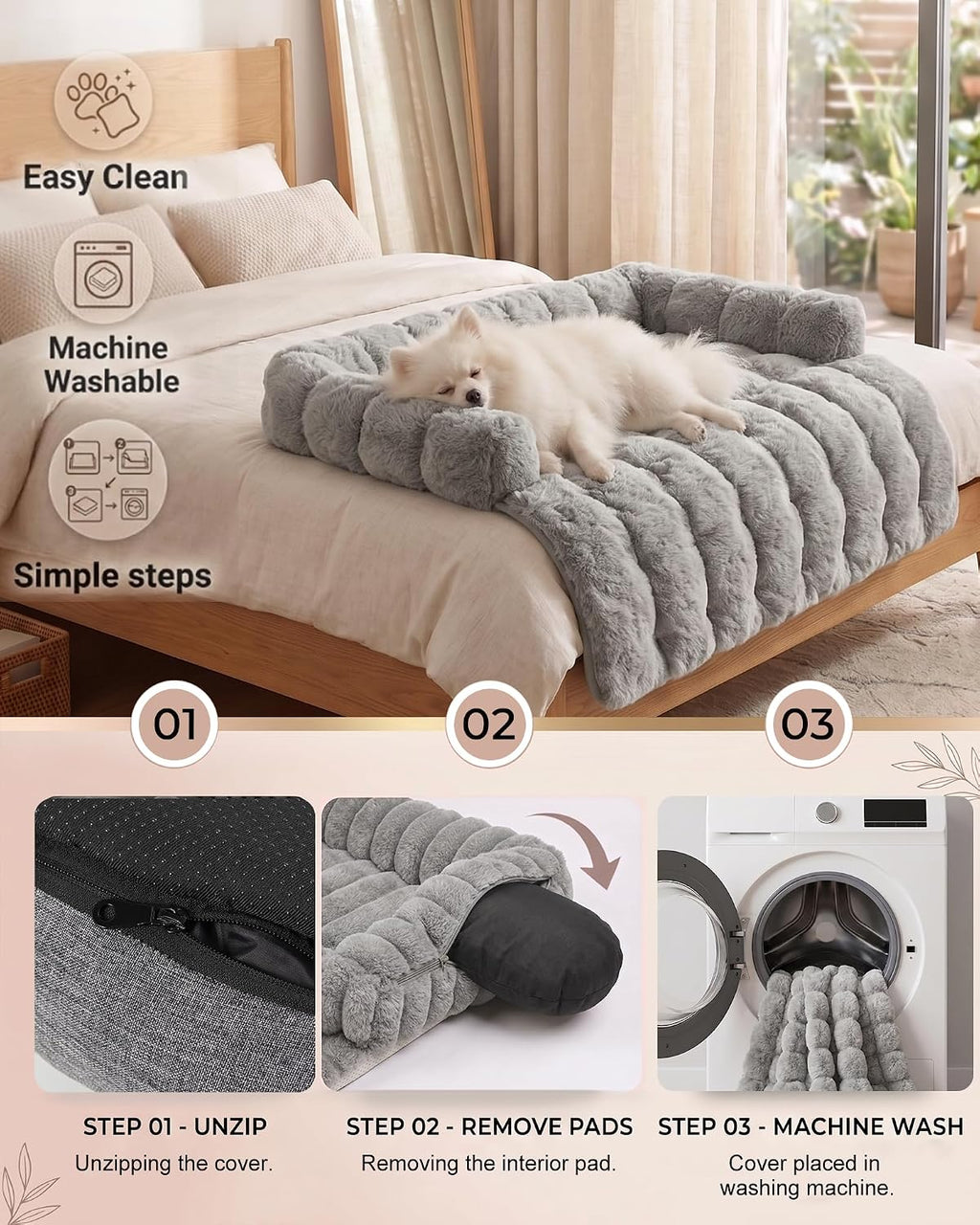 calming dog bed/mat for couch,faux rabbit fur pet, close-up detail
