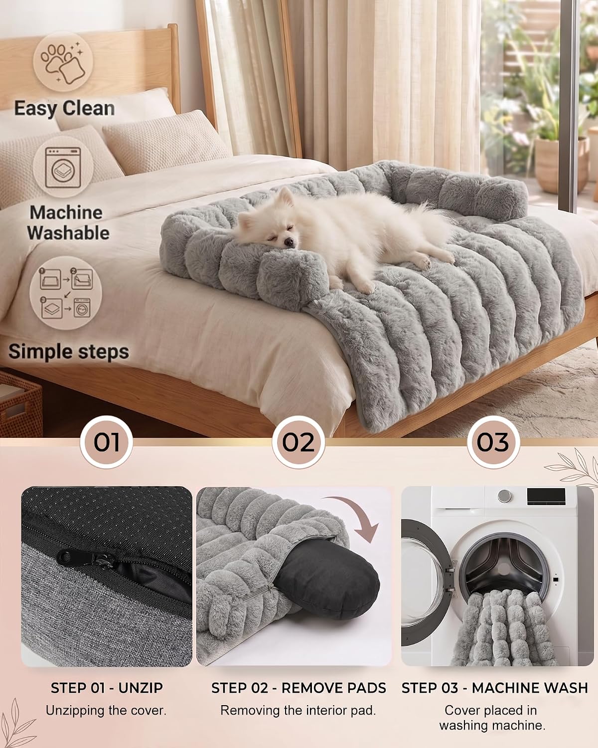 calming dog bed/mat for couch,faux rabbit fur pet, close-up detail
