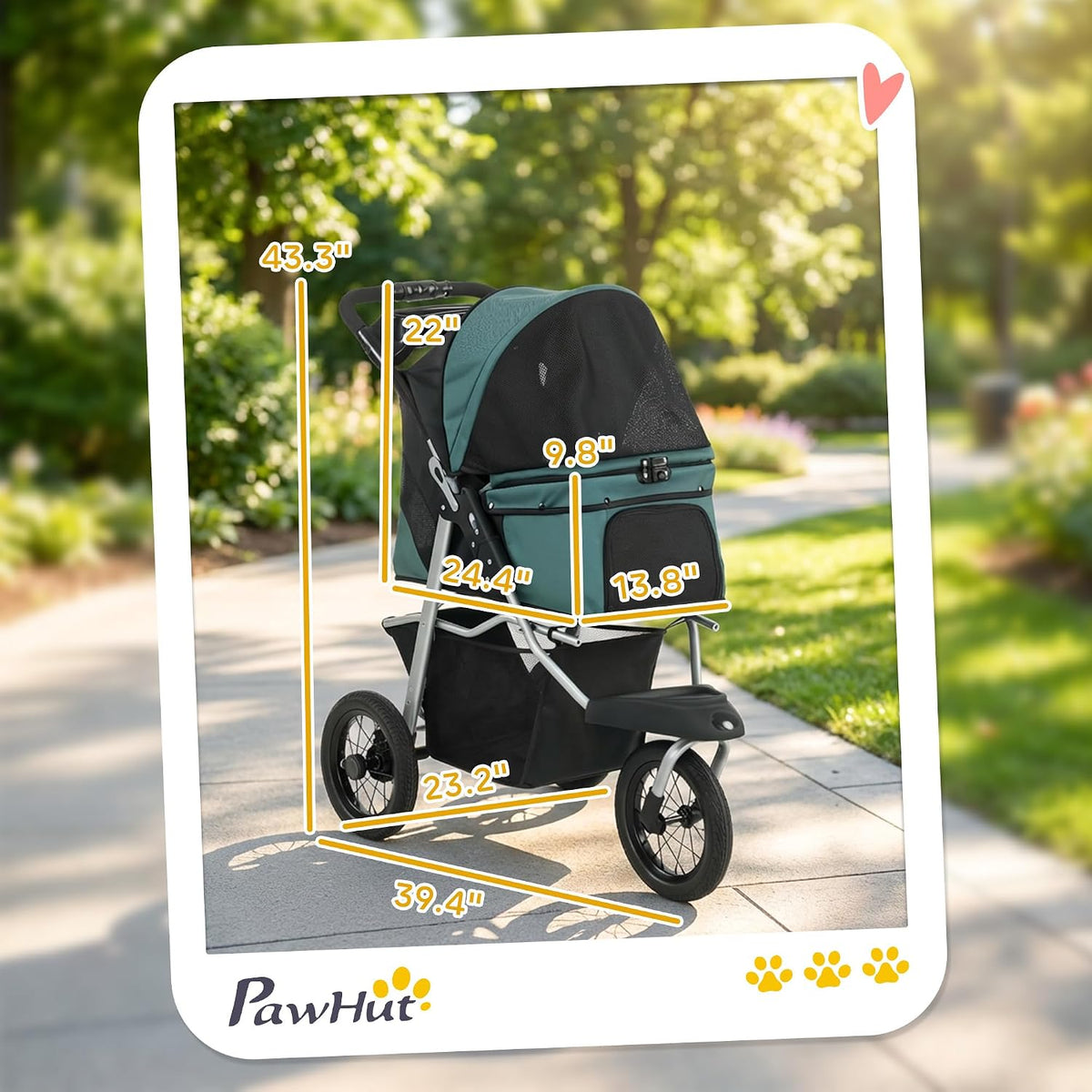 pawhut dog stroller for small dogs 3 wheel, close-up detail