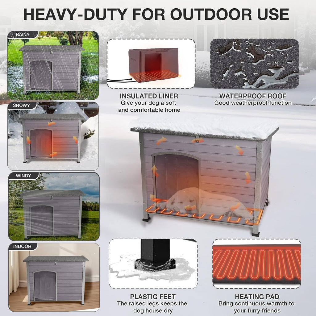 heated dog house for outside with heating pad, close-up detail
