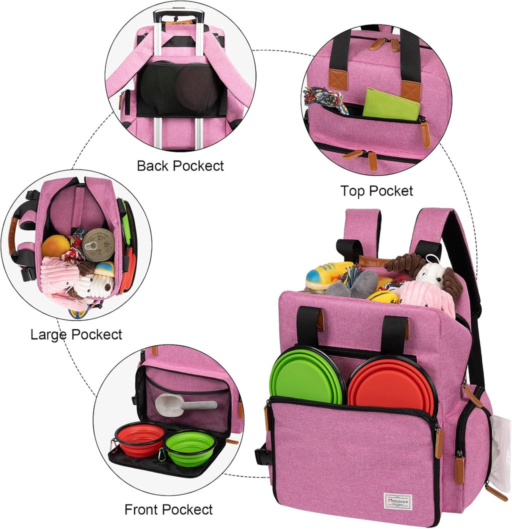 modoker dog travel backpack set with 2 food, close-up detail