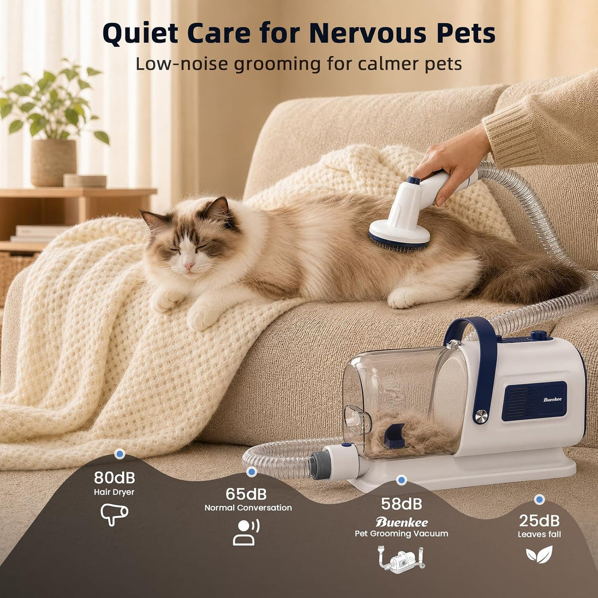 buenkee 2-in-1 dog grooming vacuum and dog blow, close-up detail