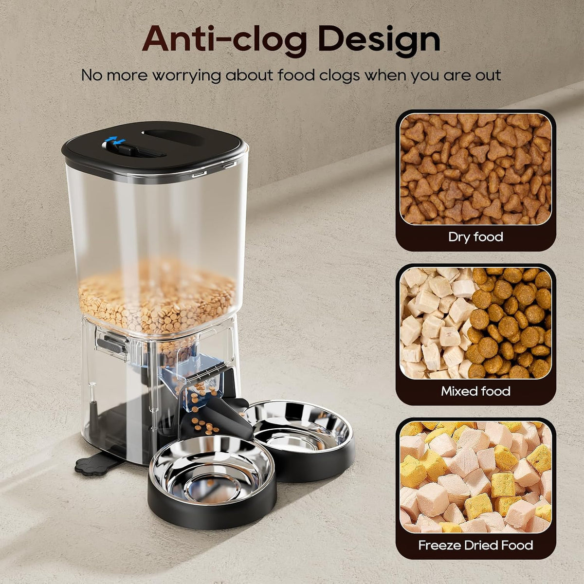 petrice automatic cat feeder for 2 cats, 6l/25, close-up detail