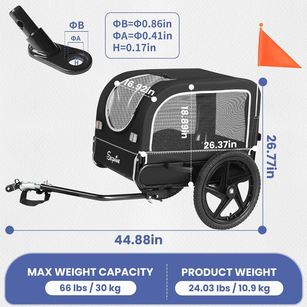 sepnine dog bike trailer, dog cart for bicycle, close-up detail