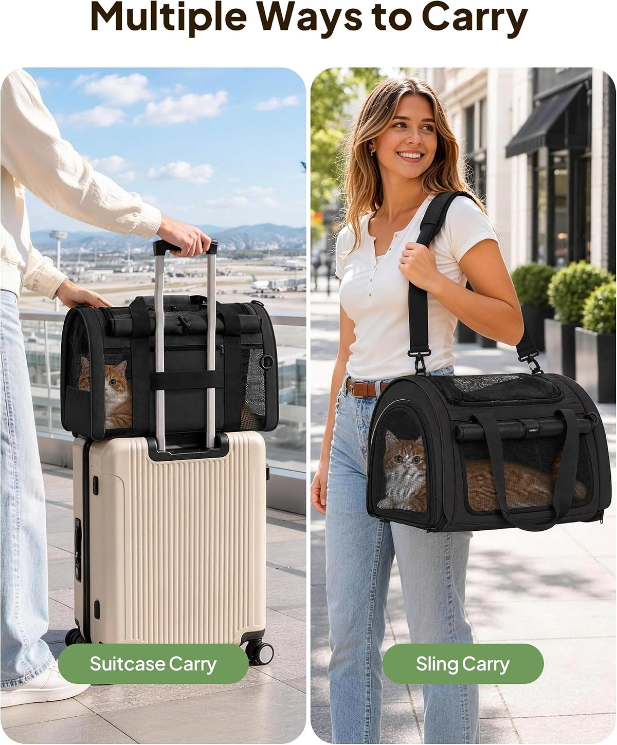 backpackable cat carrier 17"x11"x11", soft-sided collapsible pet carrier, close-up detail