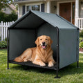 large dog canopy with elevated bed, outdoor dog, main product view