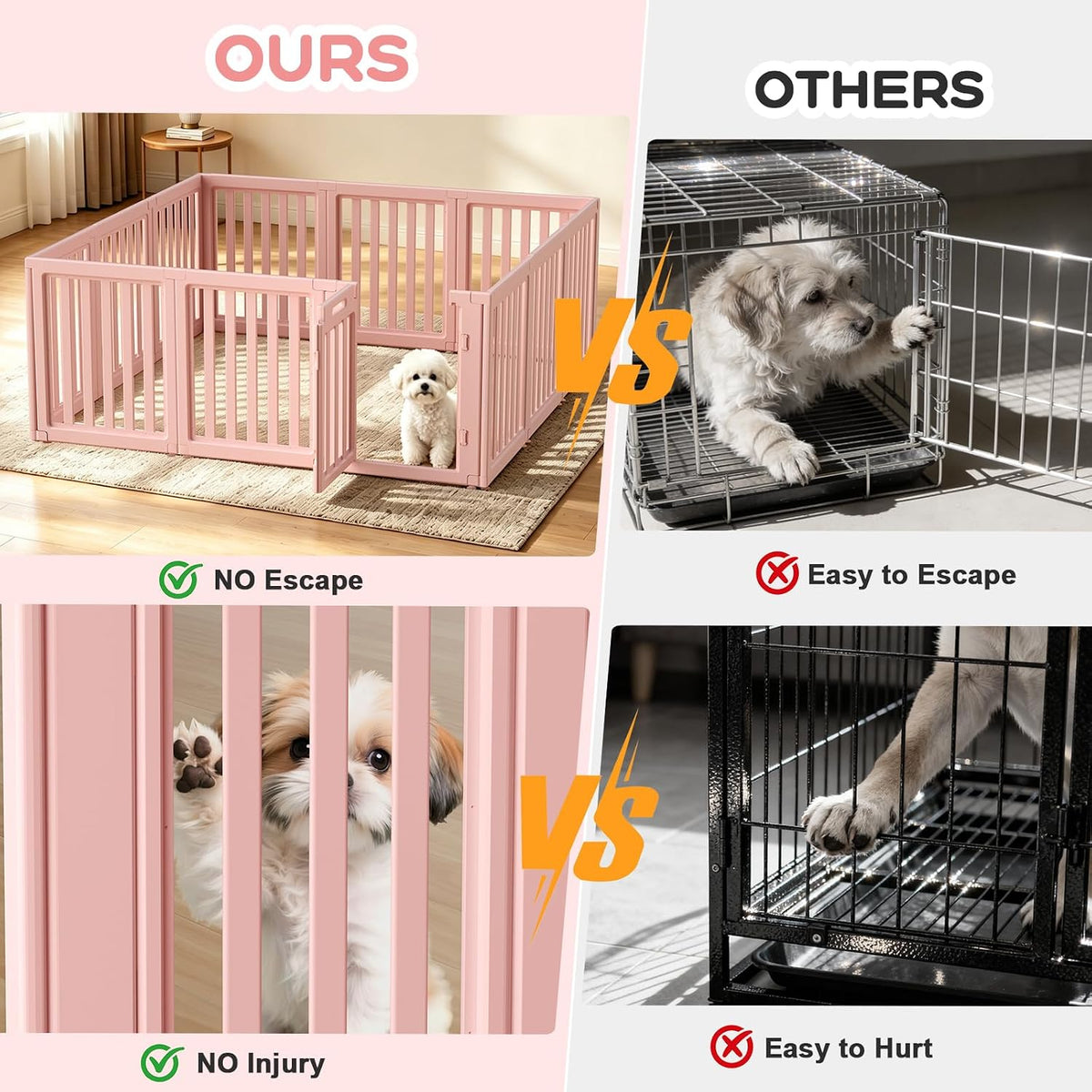dog playpen indoor,puppy playpen,pink 23.6" h,12 panels, close-up detail