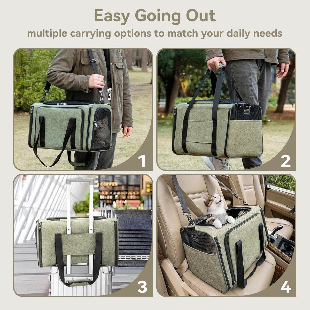 petsfit small expandable cat carrier for air travel, side view