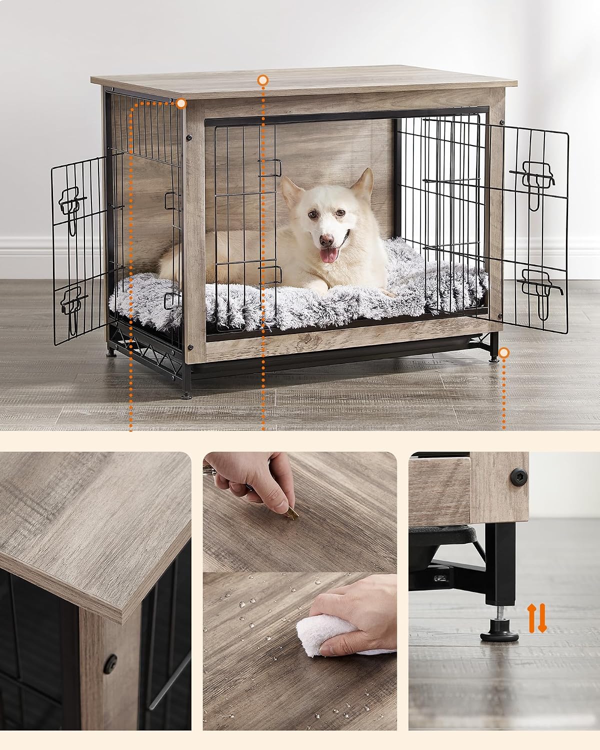 feandrea 32.5" dog crate furniture, indoor dog kennel, view 9