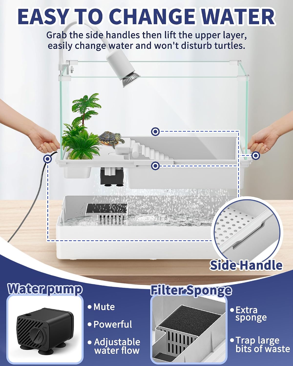 moonorange turtle tank kit(tank + light + water showing dimensions