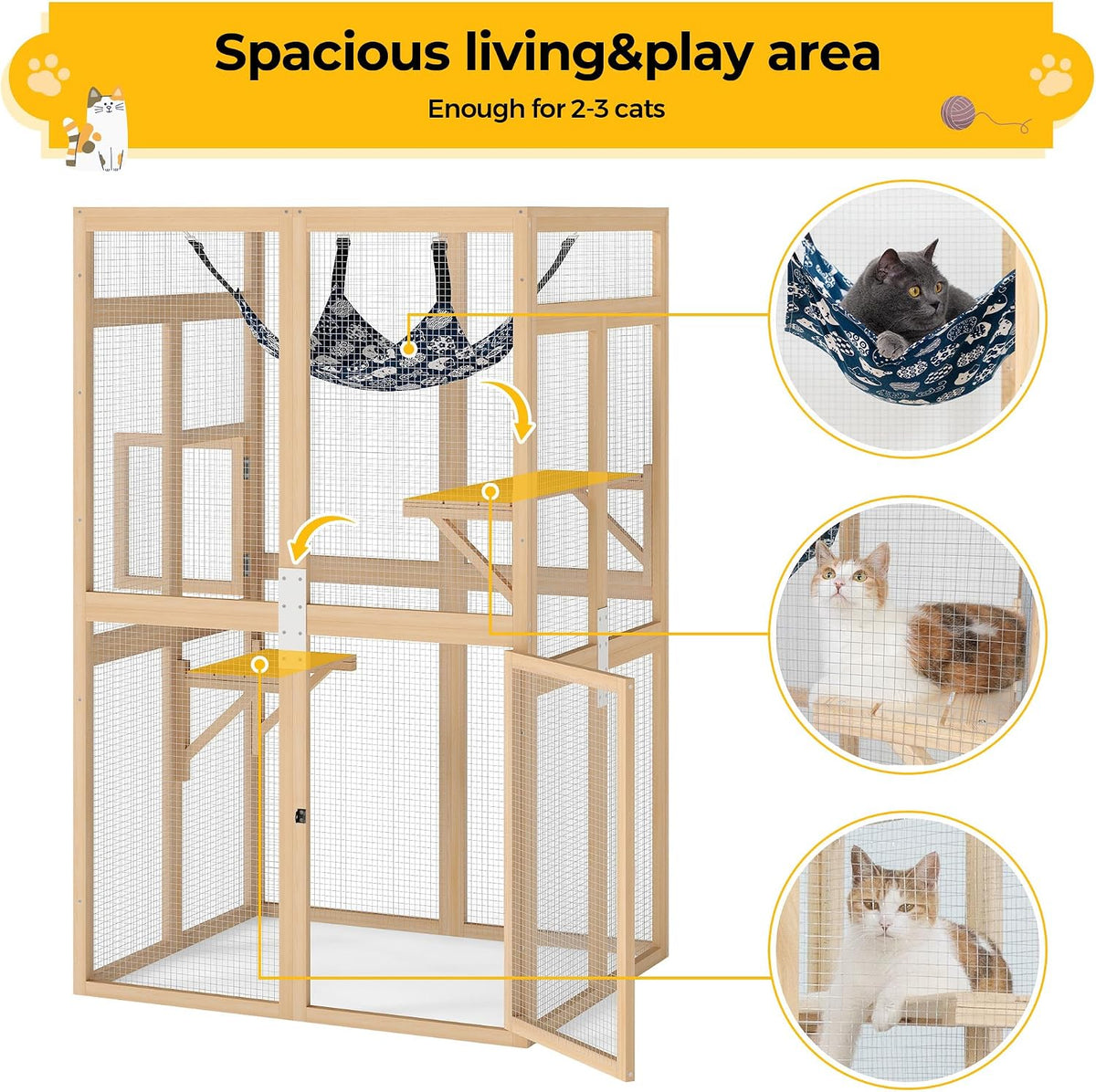catio outdoor cat enclosure - premium wooden cat showing dimensions