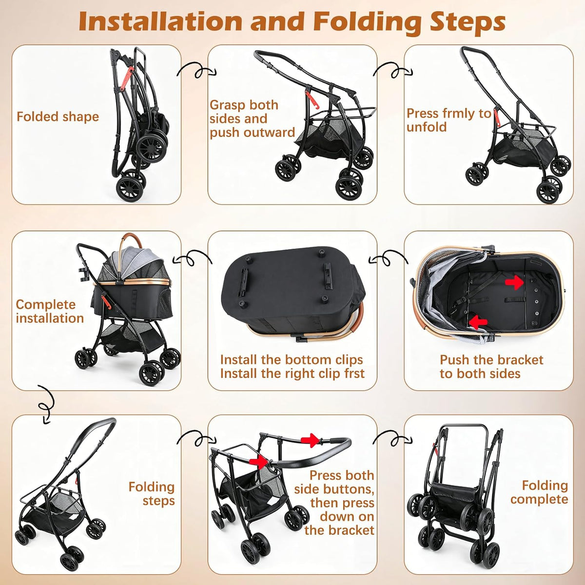 pet stroller for small dogs cats, front angle view
