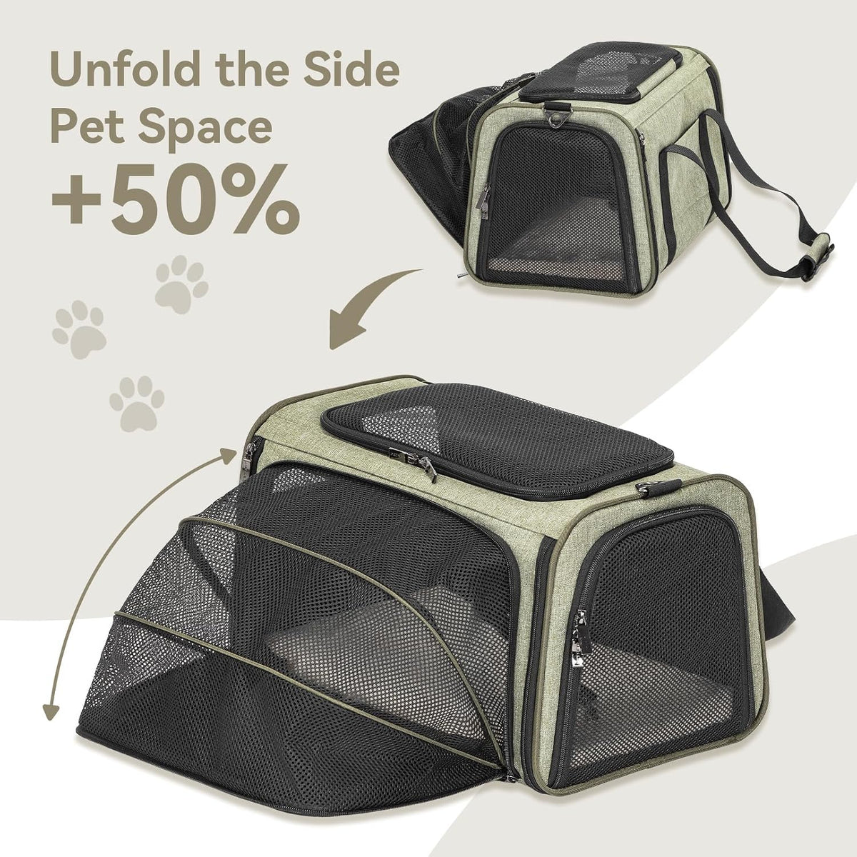 petsfit small expandable cat carrier for air travel showing dimensions