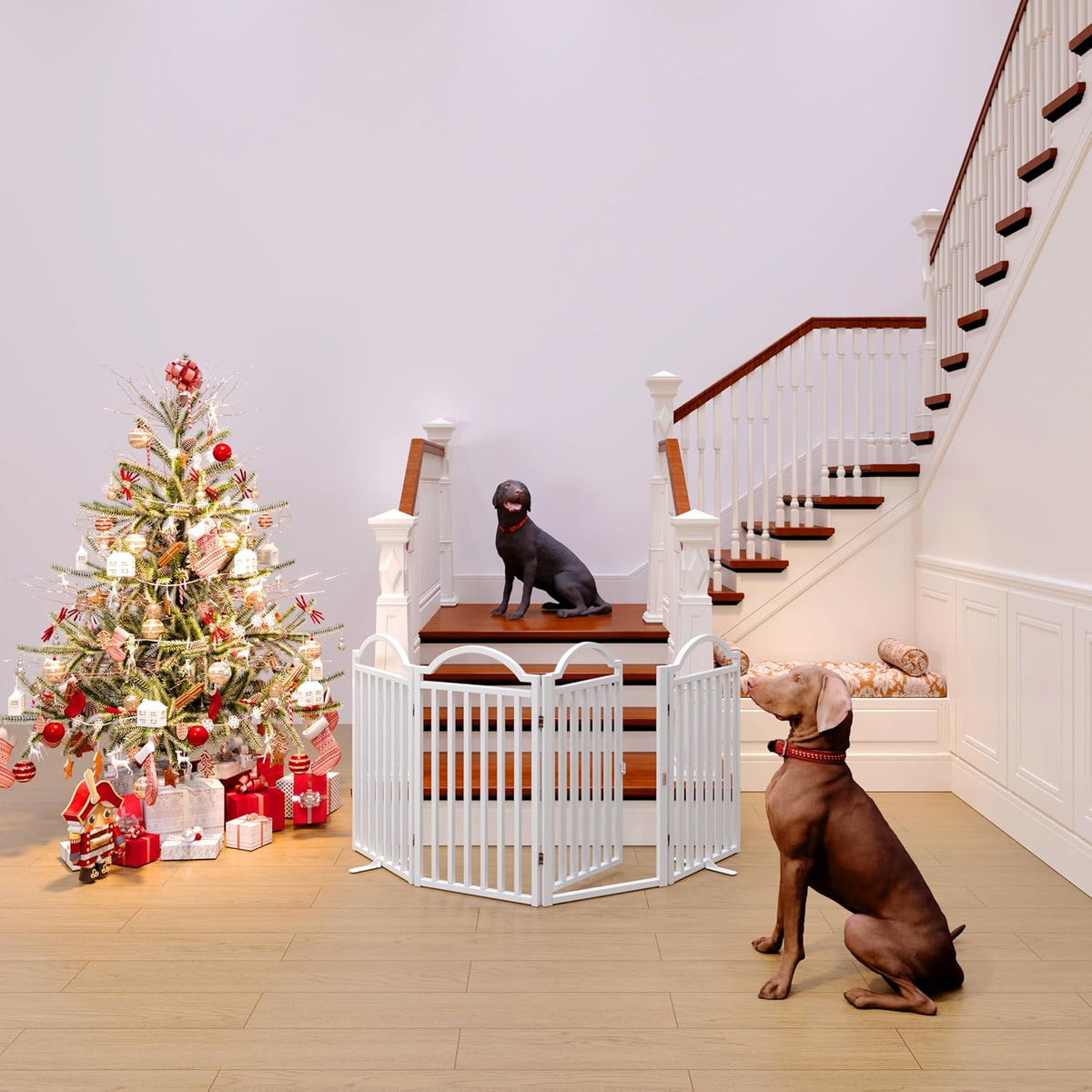 bhg metal no-assembly freestanding dog gate with door, side view