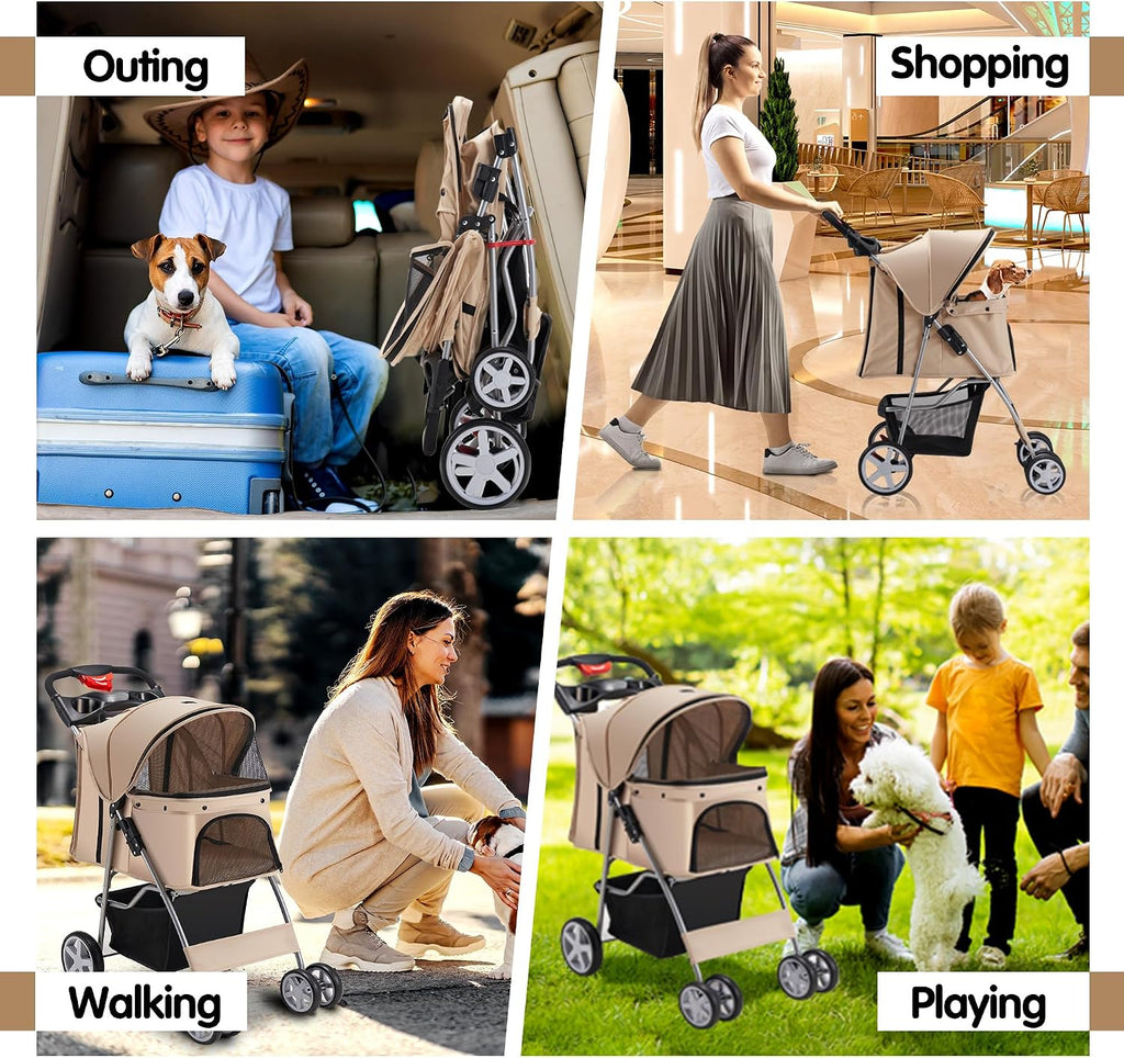 foldable pet stroller 4 wheels for small medium on a desk or shelf