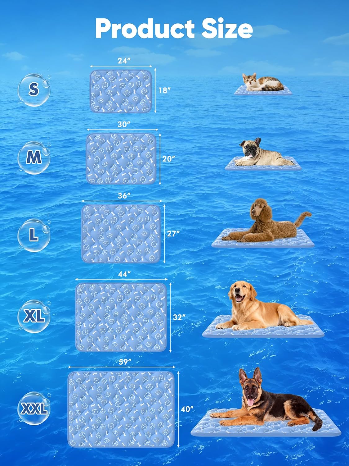 rywell dog cooling mat 2.0, ocean blue,44" x on a desk or shelf