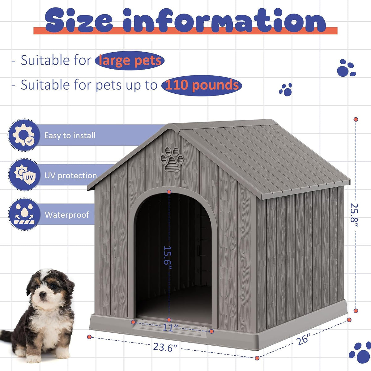 bifanuo outdoor indoor dog house for small &, front angle view